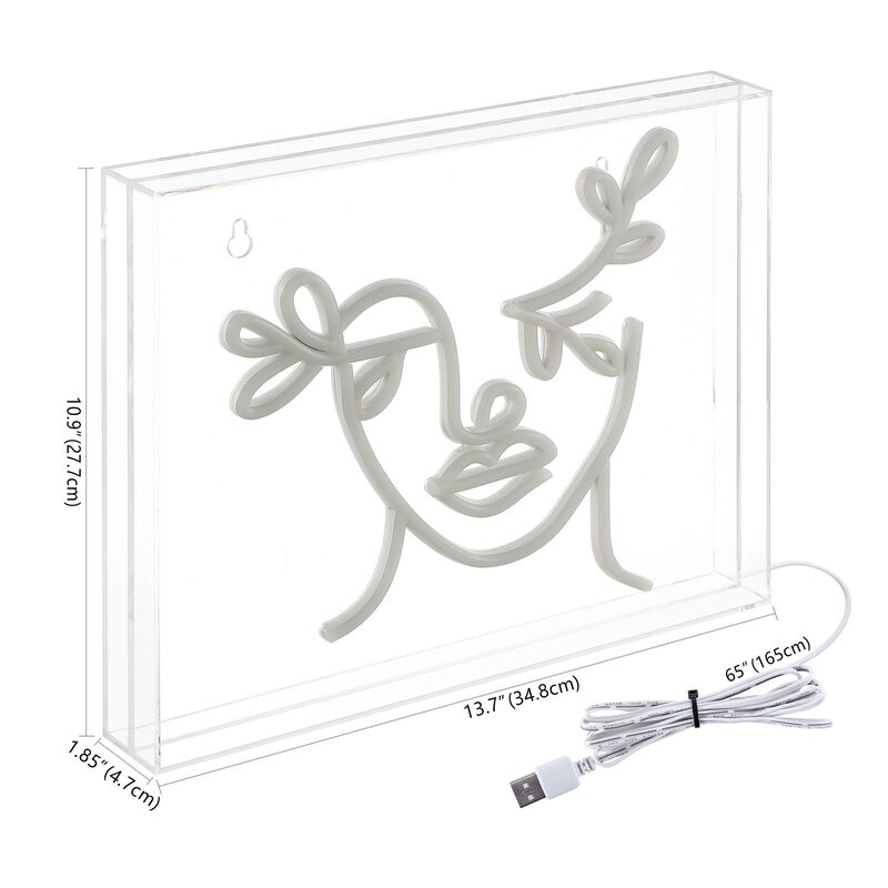 Teary Face 13.7" X 10.9" Contemporary Glam Acrylic Box USB Operated LED Neon Light, Blue