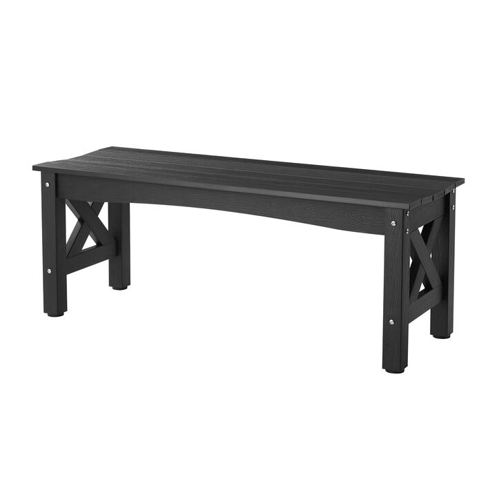 Outdoor Plastic Bench with Adjustable Footpads, Weatherproof Patio Seating