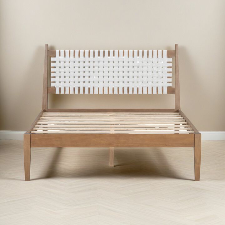 Christopher Knight Home Carina Queen Wood Platform Bed with Faux Leather Weave Headboard