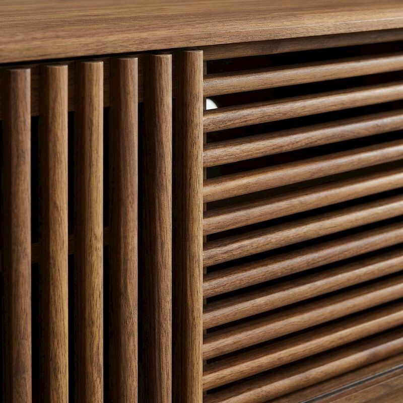 Brown wood TV stand with sleek design and versatile storage solution image number 5