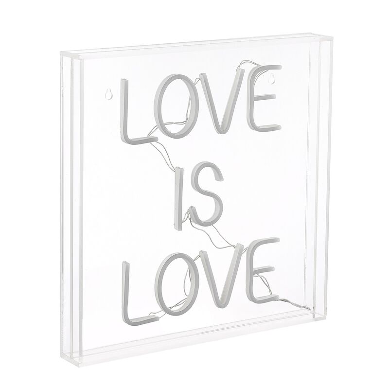 Love Is Love 15" Square Contemporary Glam Acrylic Box USB Operated LED Neon Light, Multi-Colored