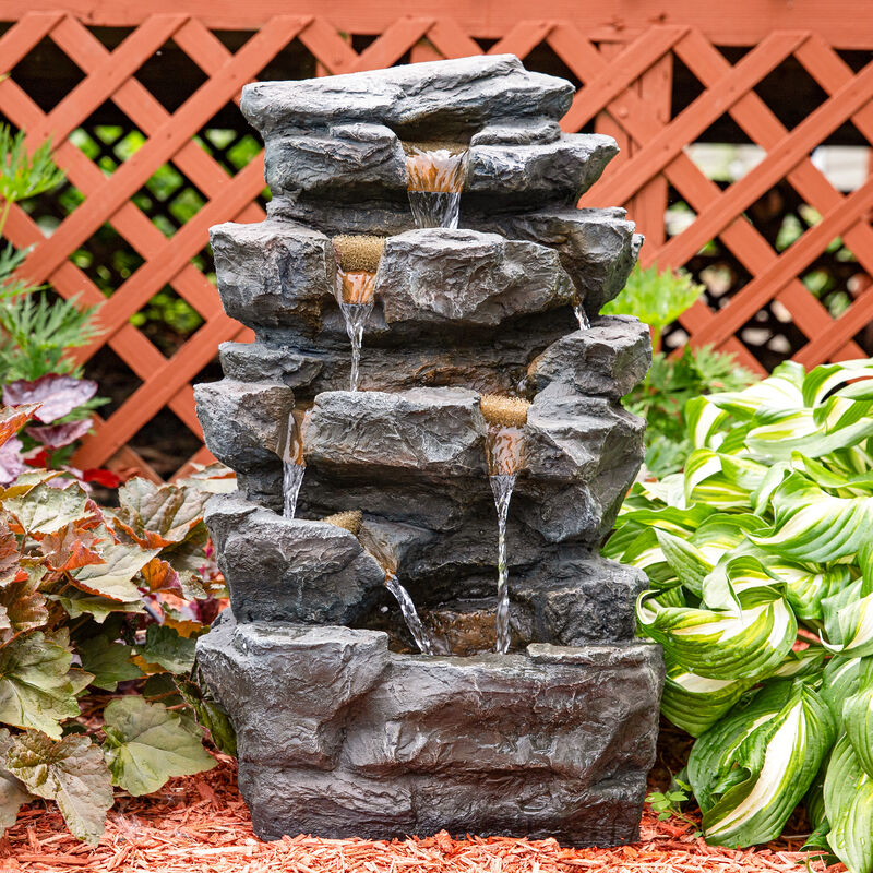 Sunnydaze Polyresin Grotto Falls Water Fountain with LED Lights - 24 in image number 1