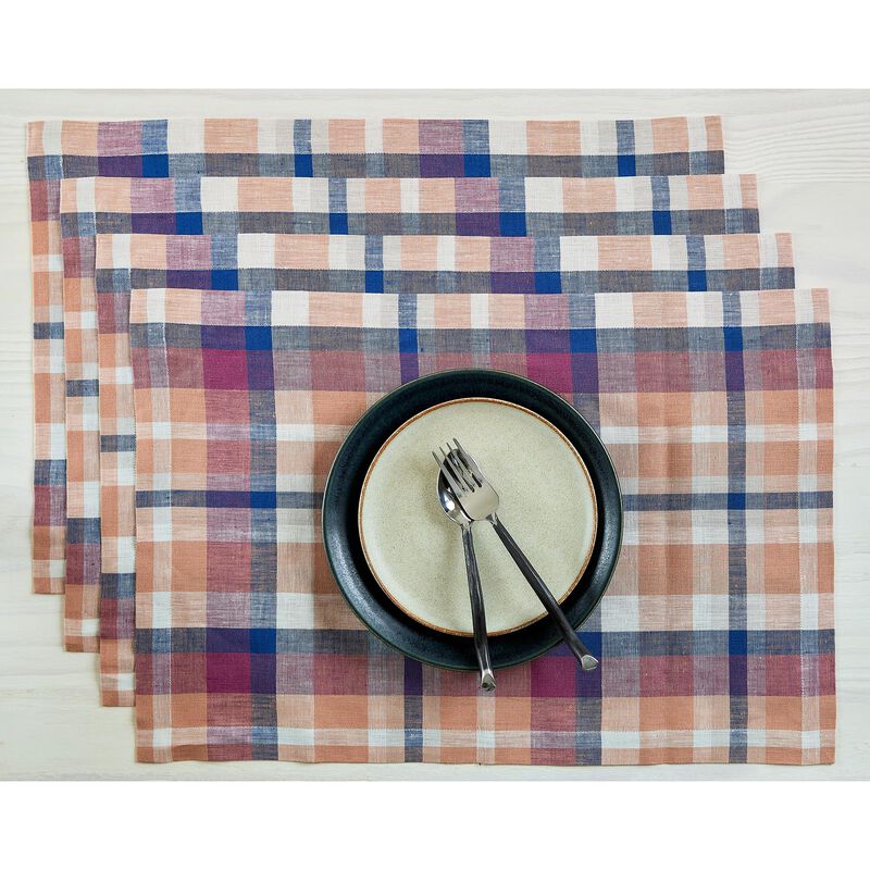 Christmas Linen Placemats 14 x 19 in Set of 4 - Fall Flavors Madras, Solino Home