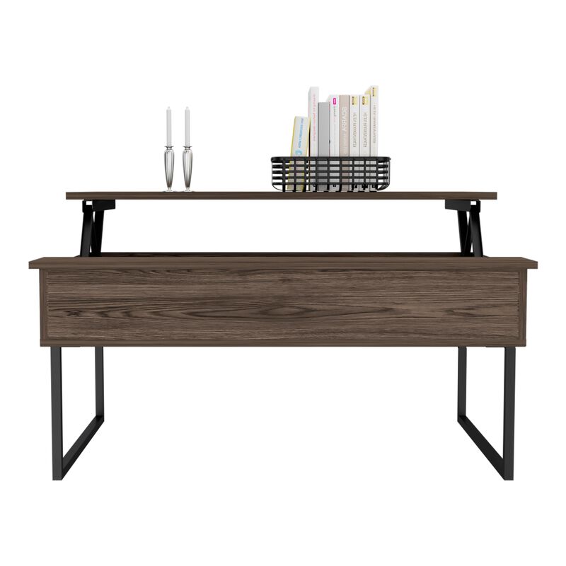 Nora Lift Top Coffee Table,Two Legs -Dark Walnut