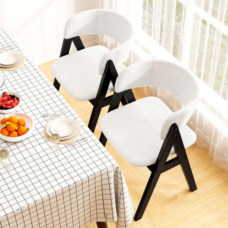 Hivvago Wooden Dining Chair Set of 4 Mid-Century Modern Sherpa Upholstered Kitchen Dining Room Chairs