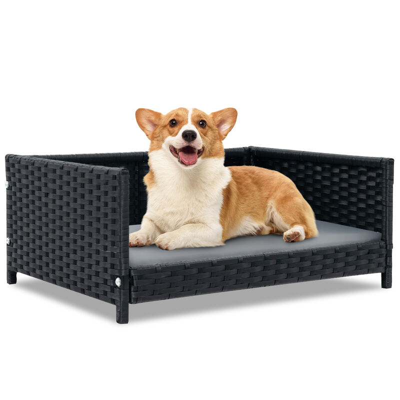 Rattan Dog Bed with Waterproof Soft Cushion for Medium Small Dogs Cats