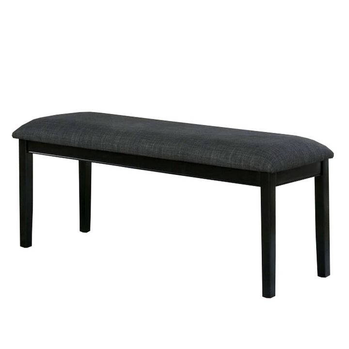 Fabric Seat Bench with Wooden Sleek Block Legs, Black and Gray-Benzara