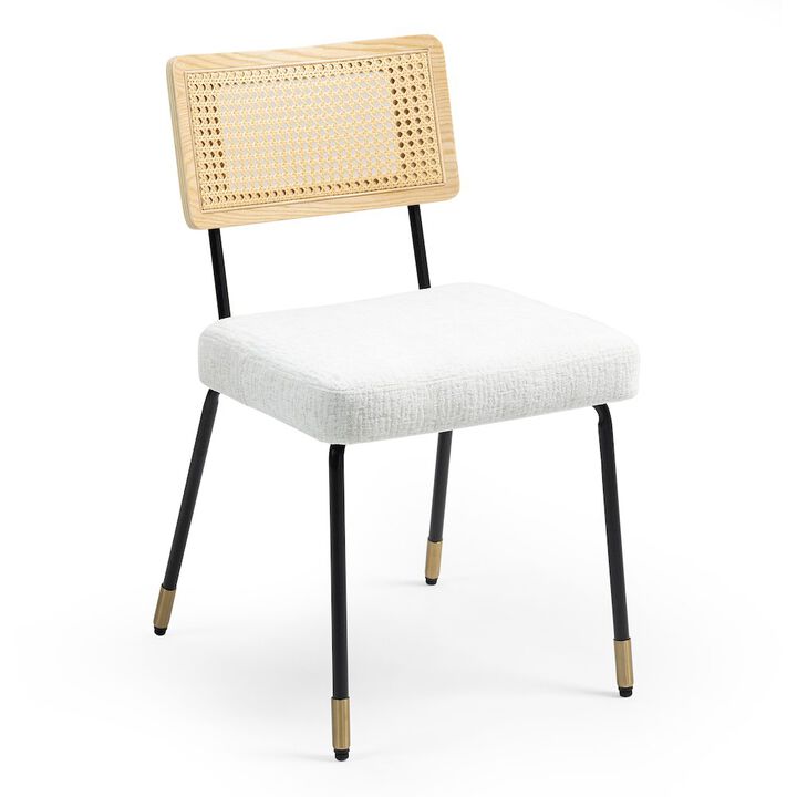 Glamour Home Set of 2 Beige Woven Fabric Dining Chair Rattan Backrest Black