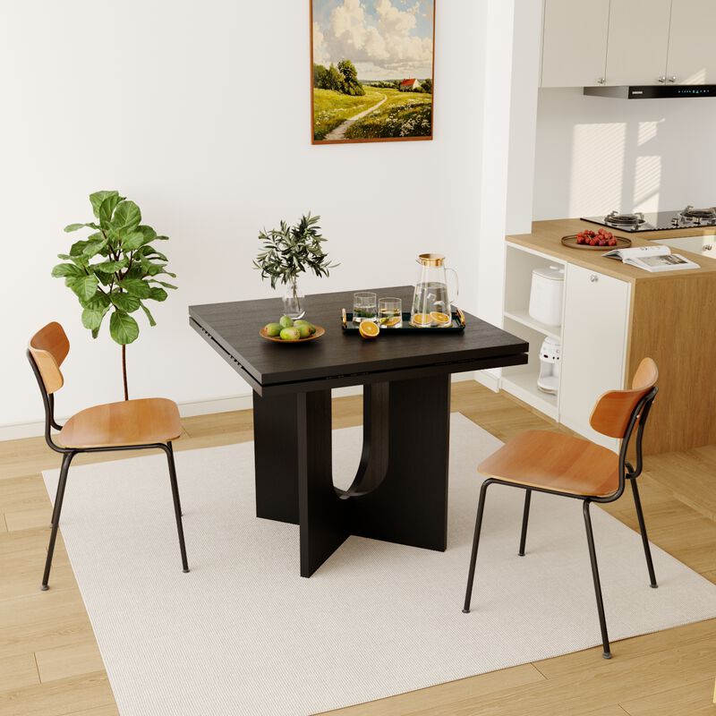FUFU&GAGA Stylish Foldable Dining Table with Foldable and Fully Thickened Design, Wood Grain Finish, (47.2 in. W x 29.5 in. D x 33.5 in. H), Black