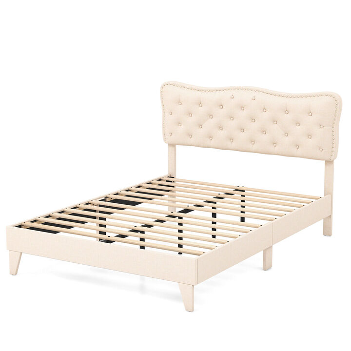 Bed Frame with Nail Headboard and Wooden Slats