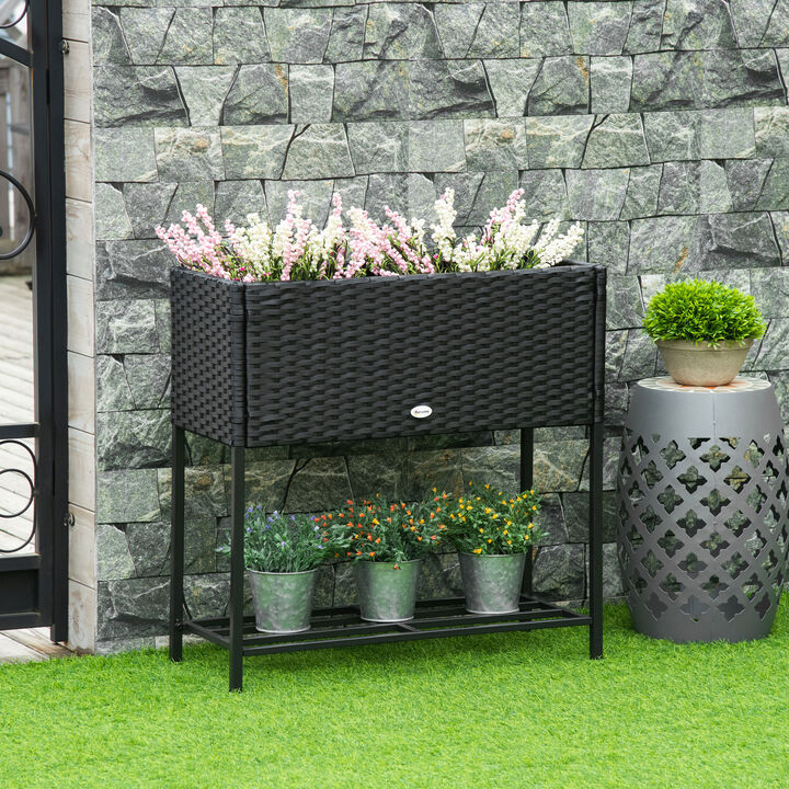 Hivvago Wicker Raised Garden Planter with Rack Shelf