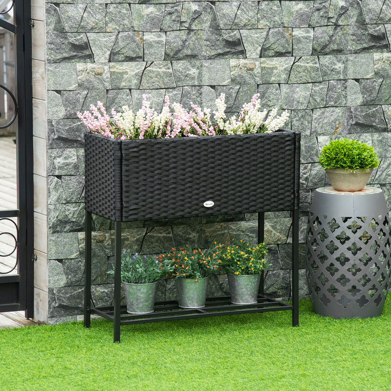 Hivvago Wicker Raised Garden Planter with Rack Shelf image number 1