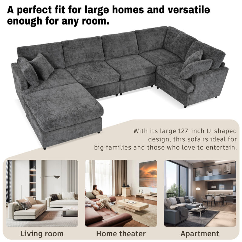 Merax U-Shaped Sectional Sofa with Movable Ottoman image number 7