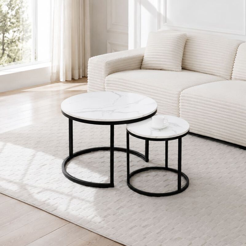GOODSILO Set of 2 Nesting Coffee Tables Flexible Separable Combined Design for Living Room Bedroom Apartment Small Space Use as Side Table Nightstand Display Shelf image number 2