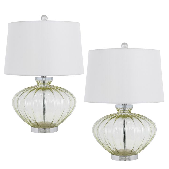 23 Inch Table Lamp Set of 2, Round Crystal Base, White Fabric Shade