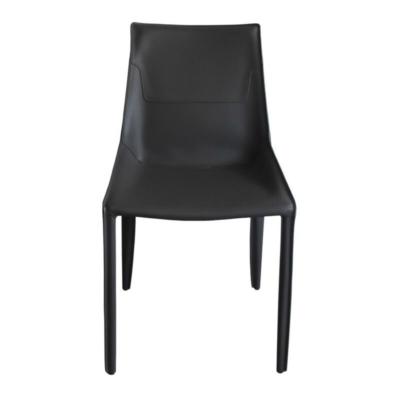 Cid Paz 19 Inch Dining Chair, Set of 2, Dark Gray Stitched Saddle Leather-Benzara image number 2