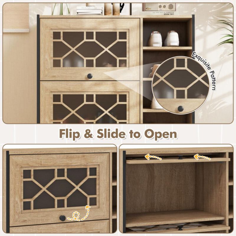 Hivvago Rustic Shoe Cabinet with Flip-up See-through Doors and Adjustable Shelves