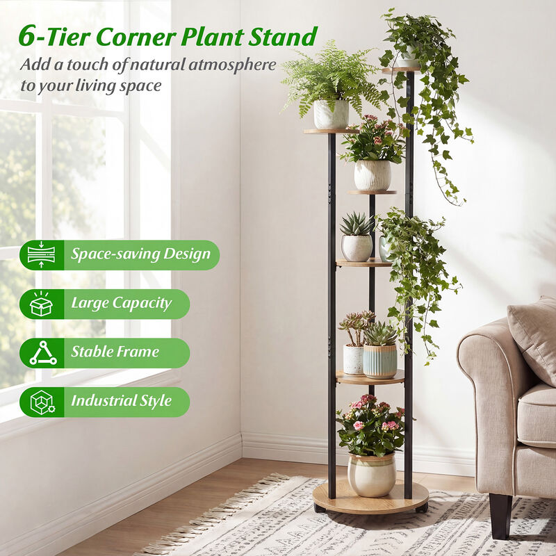 Tall 6-Tier Plant Stand with RGB Lighting and Rolling Wheels for Indoor Plants image number 7