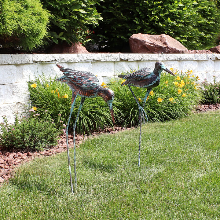 Sunnydaze Patina Crane Set of 2 Outdoor Metal Garden Statues - 29.5 in