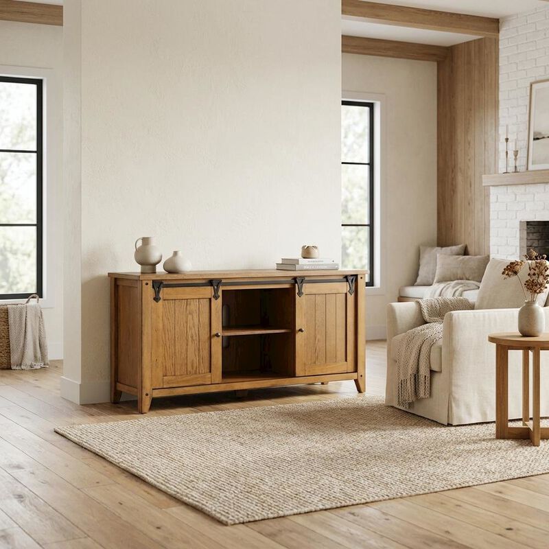 Liberty Furniture Rustic Oak TV Console with Solid and Manufactured Wood Construction image number 2