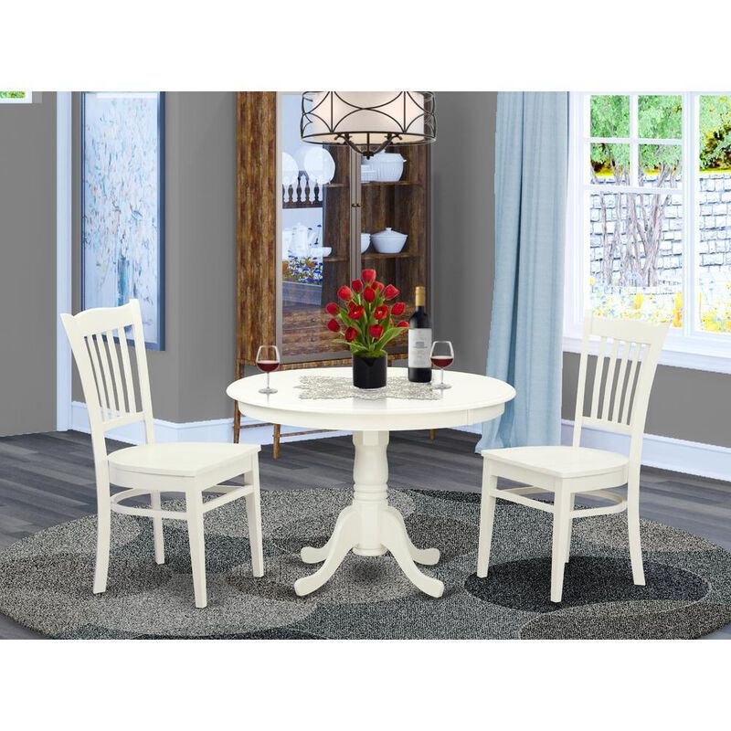3 Pc set with a Round Table and 2 Wood Dinette Chairs in Linen White