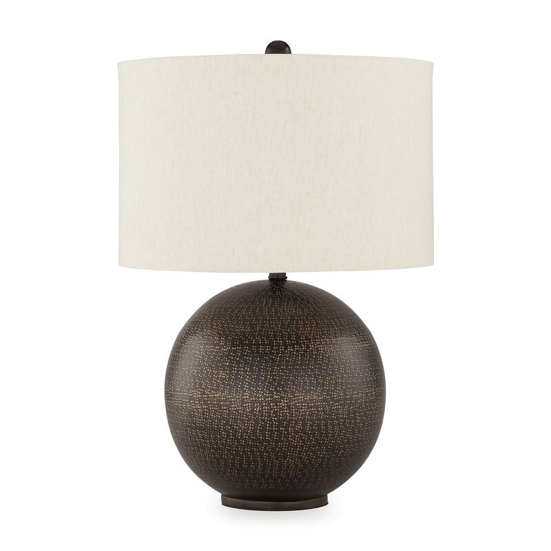 Soy Table Lamp, White Drum Shade, Gold Accent Black Round Base 27 Inch - Benzara