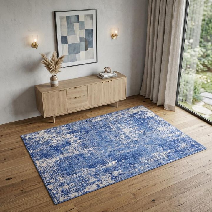 HomeRoots 4' X 6' Blue And Ivory Abstract Distressed Area Rug