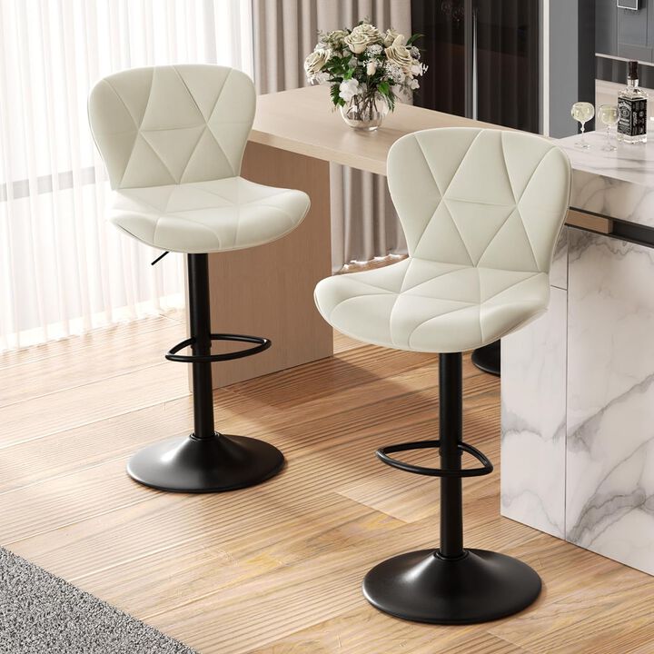 Faux Leather Swivel Bar Stools Set of 2, Adjustable Counter Height Kitchen Chairs, Iron Frame High Backrest 360&deg; Barstools for Kitchen Counter, Outdoor