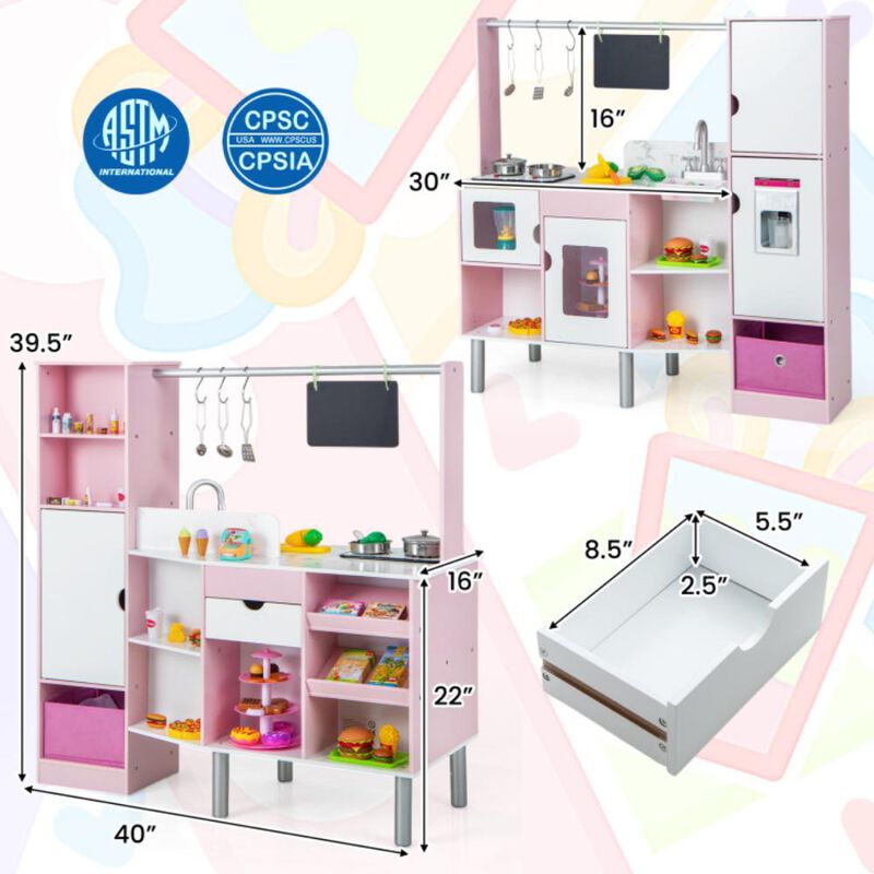 Hivvago 2-in-1 Double-sided Kids Kitchen and Market with Realistic Light and Sound