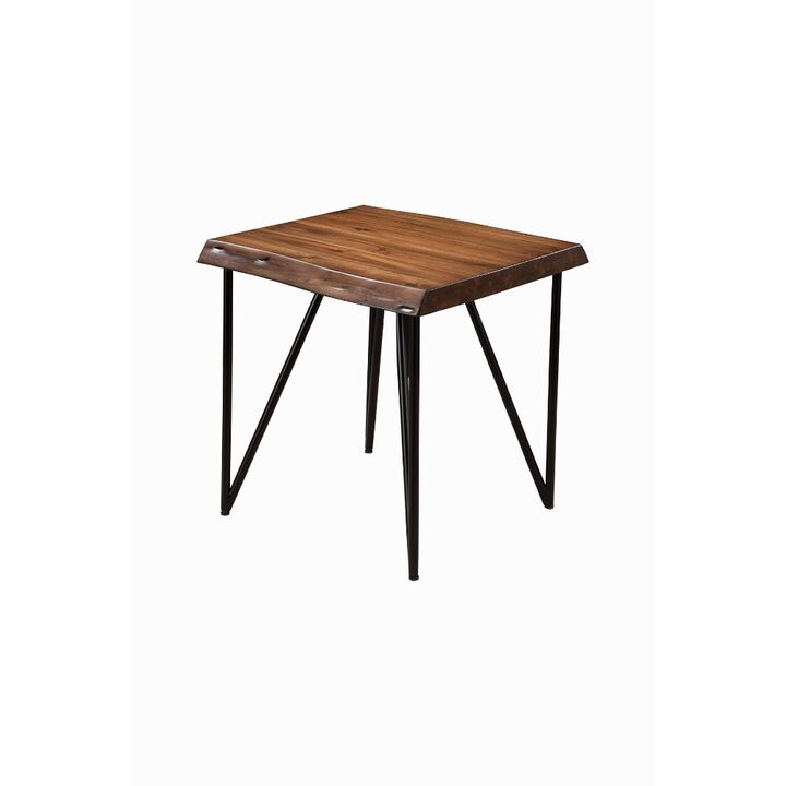 Solid Acacia Wood End/Lamp Table With Metal Legs Brown-Benzara