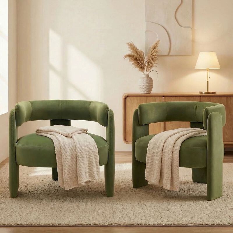 Envelor Modern Velvet Wingback Accent Armchair image number 4