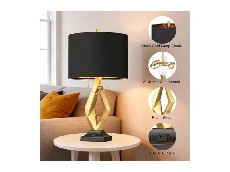 Modern Table Lamps Set Of 2 For Living Room Bedroom Office Black image number 2