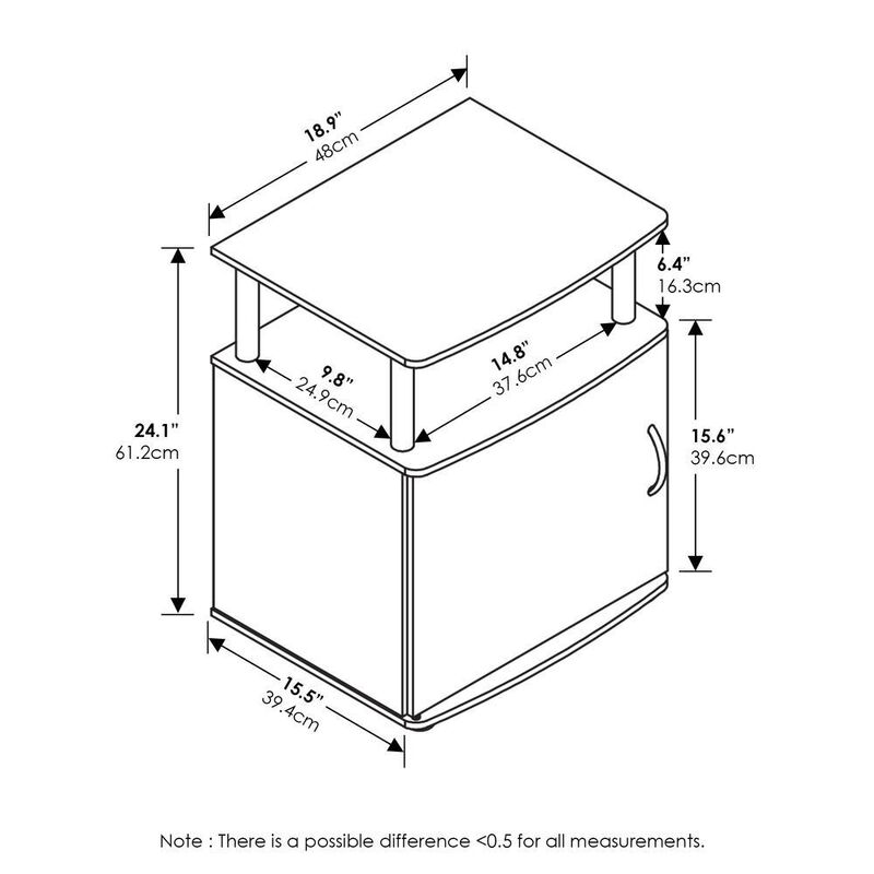 Furinno JAYA Utility Design End Table, Americano, Stainless Steel Tubes