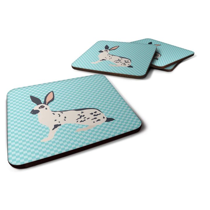 Caroline's Treasures English Spot Rabbit Blue Check Decorative Coasters, 3.5, Multicolor