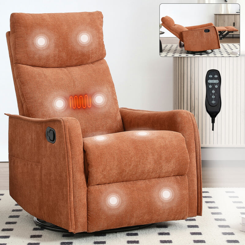 GOODSILO Heat Massage Manual Recliner Chair with Rocker and Swivel for Living Room Relaxation image number 3