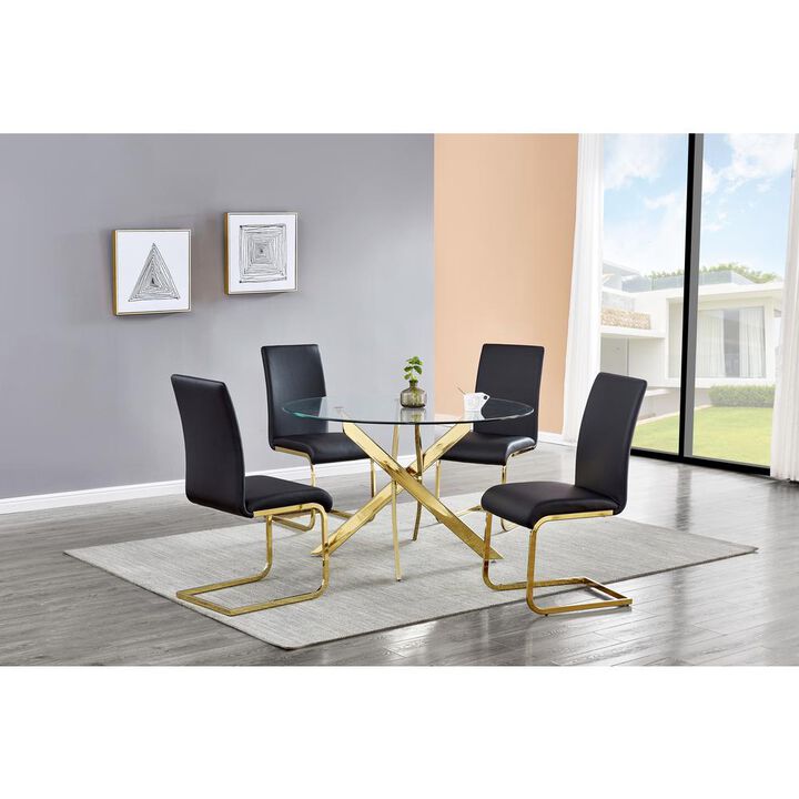 Best Master Furniture Alison Modern Round Glass Dining Table in Gold