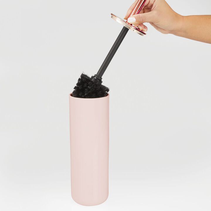mDesign Toilet Bowl Brush and Wastebasket Combo - Set of 2 - Light Pink/Rose