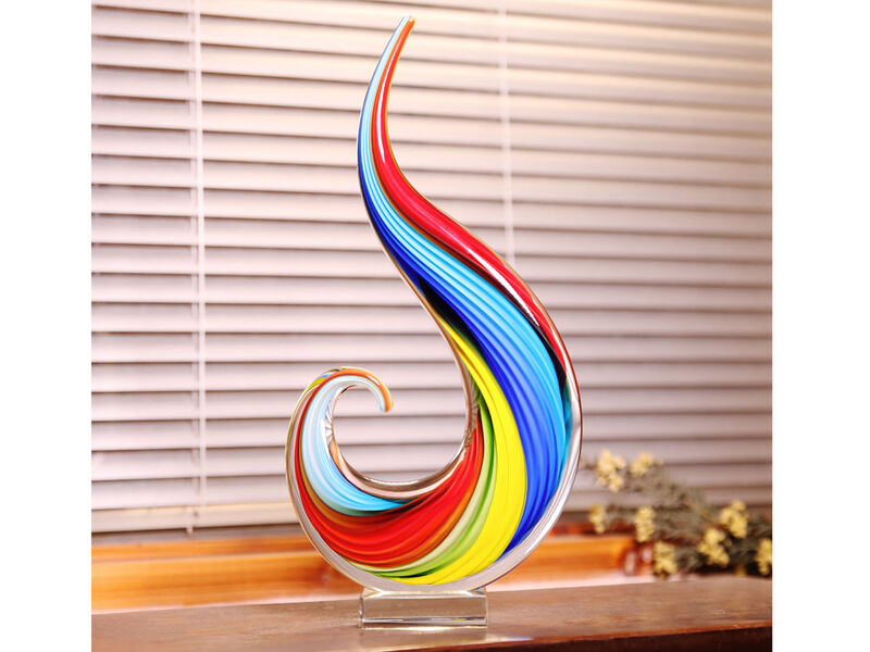 Hand Blown Rainbow Swirl Sommerso Art Glass Sculpture