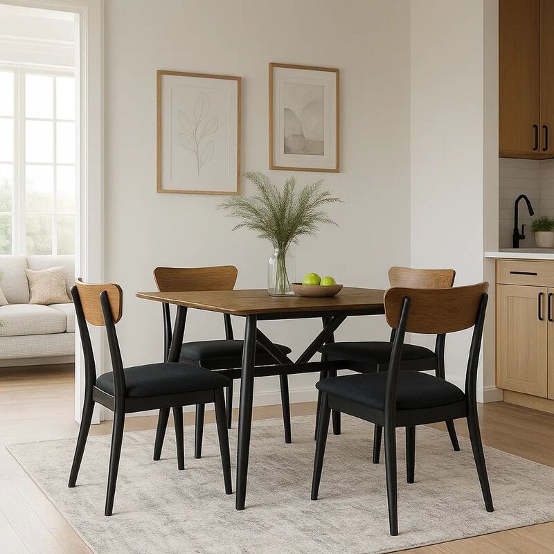 Riera 72 Inch Two Tone Dining Table, Brown Plank Top, Black Trestle Base