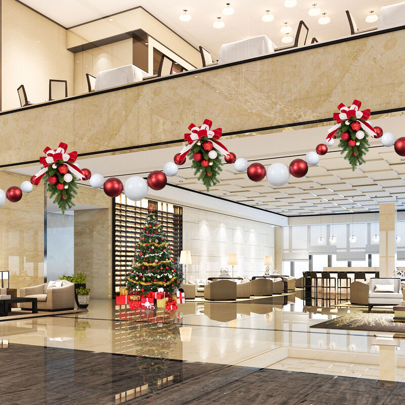 6' Red and White Shiny and Matte Shatterproof Ball Christmas Swag image number 3