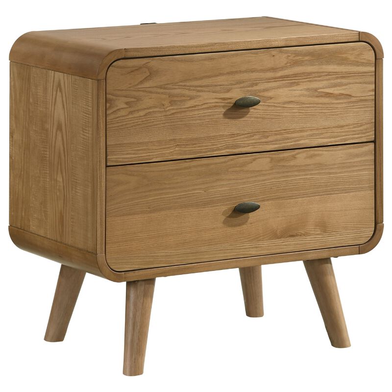 Ryb Nightstand with 2 Drawers, Curved Corners, Light Ash Wood 27 Inch image number 2