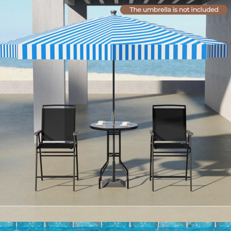 Hivvago 3 Pieces Outdoor Bar Stool Set with DPC Tabletop and Umbrella Hole for Poolside