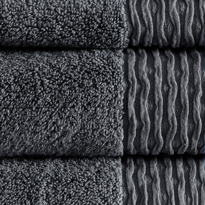 Belen Kox Charcoal Wavy Border Zero Twist Towel Set, Belen Kox