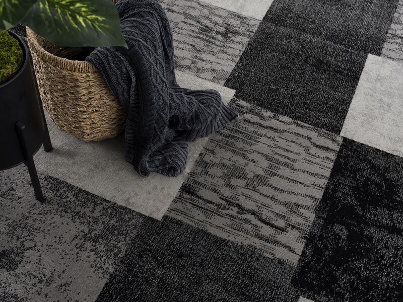 Montage Geometric Checkered Grey Black Indoor Area Rug