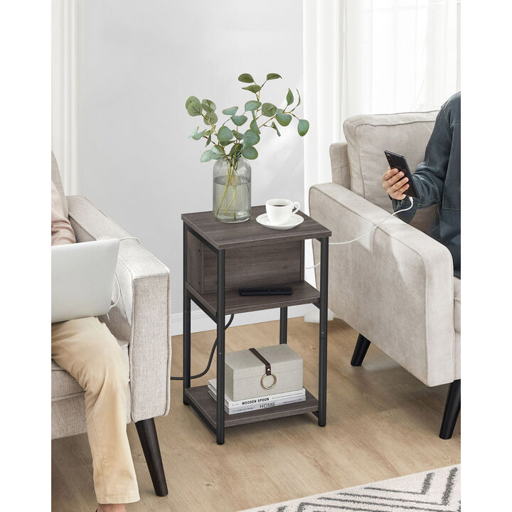 Side Table with Charging Station - 3-Tier End Table with USB Ports and Outlets for Convenient Charging
