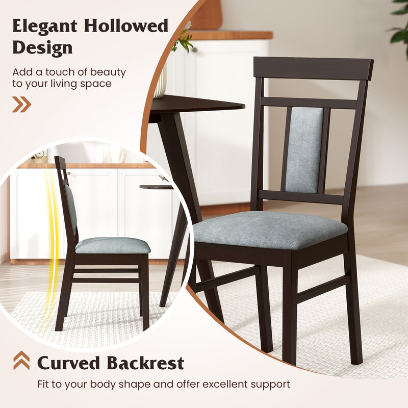 Set of 2 Wooden Dining Chairs with Linen Upholstered Seats and Rubber Wood Frame