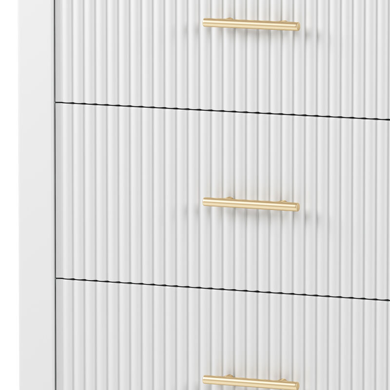 6 Drawer Dresser with Metal Handle for Bedroom, Storage Cabinet with Vertical Stripe Finish Drawer, White(Passed ASTM F Test)