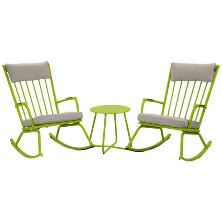 Mondawe Outdoor 3-Pcs Detachable Rocking Chair Set W/ Thick Cushions Seat & X-Shaped Base Side Table