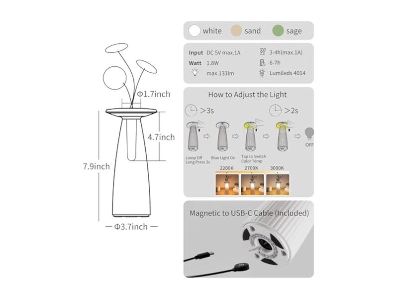 Cordless Rechargeable LED Table Lamp Dimmable Outdoor Adjustable Living Room image number 2