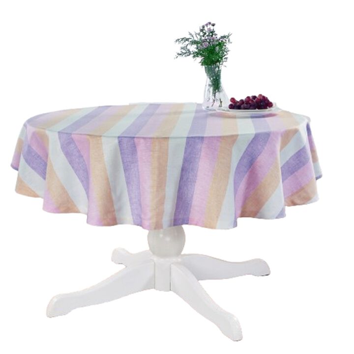 Solino Home 100% Pure Linen Round Tablecloth - Gelato Stripe